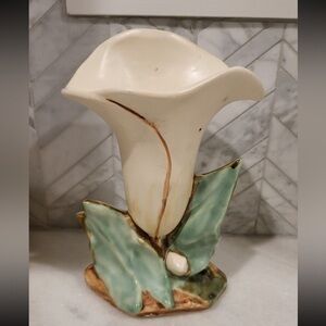 McCoy Vintage Elegant Cream and Green Ceramic Flower Vase Floral